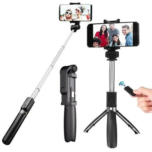 Foldable Selfie Stick with LED Light & Bluetooth Remote Black