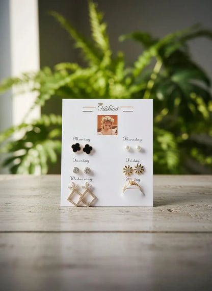 6-Piece Gold Plated Crystal Earrings Set for Women