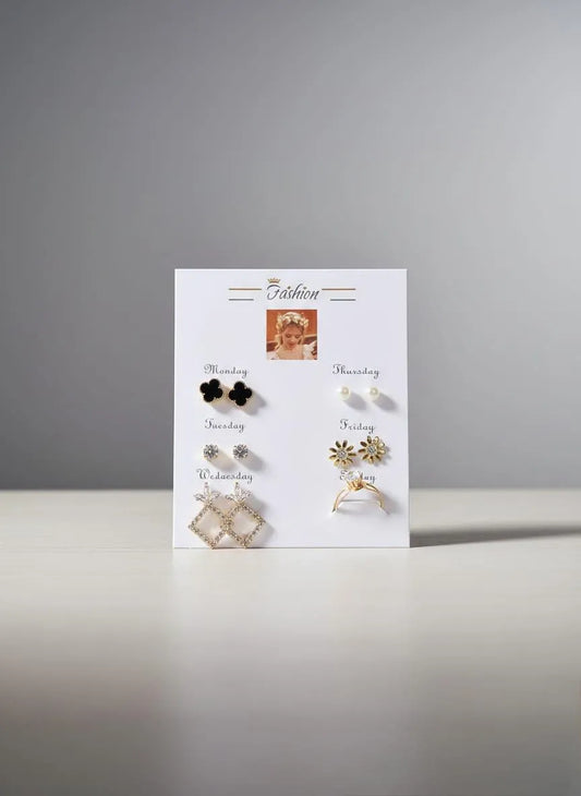 6-Piece Gold Plated Crystal Earrings Set for Women