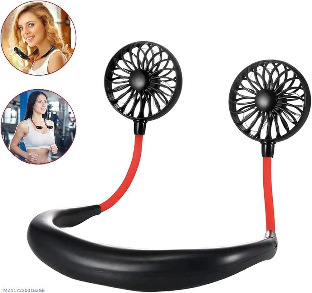 Neck Fan Dual Cooling Black Red Adjustable