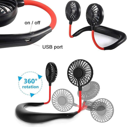 Neck Fan Dual Cooling Black Red Adjustable