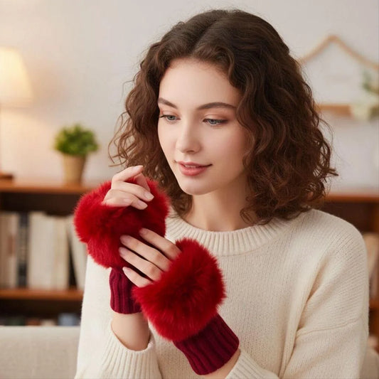 Maroon Fingerless Wool Gloves for Winter & Festive Wear