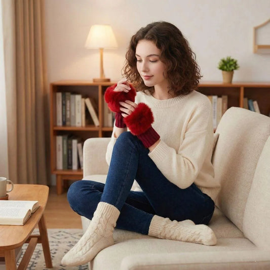 Maroon Fingerless Wool Gloves for Winter & Festive Wear