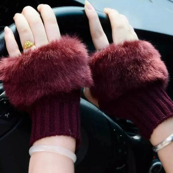 Maroon Fingerless Wool Gloves for Winter & Festive Wear