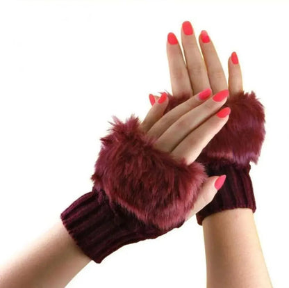 Maroon Fingerless Wool Gloves for Winter & Festive Wear