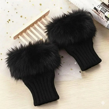 Black Wool Fingerless Gloves for Women Winter Warmth