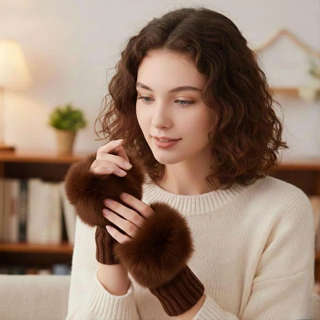Brown Fingerless Wool Gloves for Winter Warmth