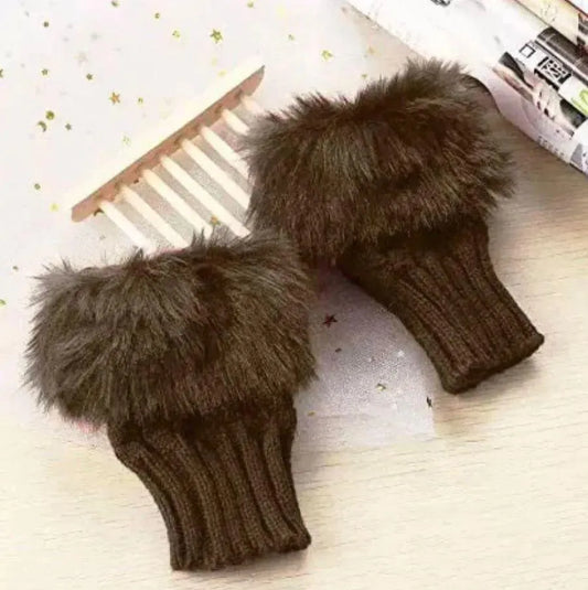 Brown Fingerless Wool Gloves for Winter Warmth