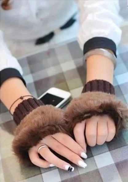 Brown Fingerless Wool Gloves for Winter Warmth