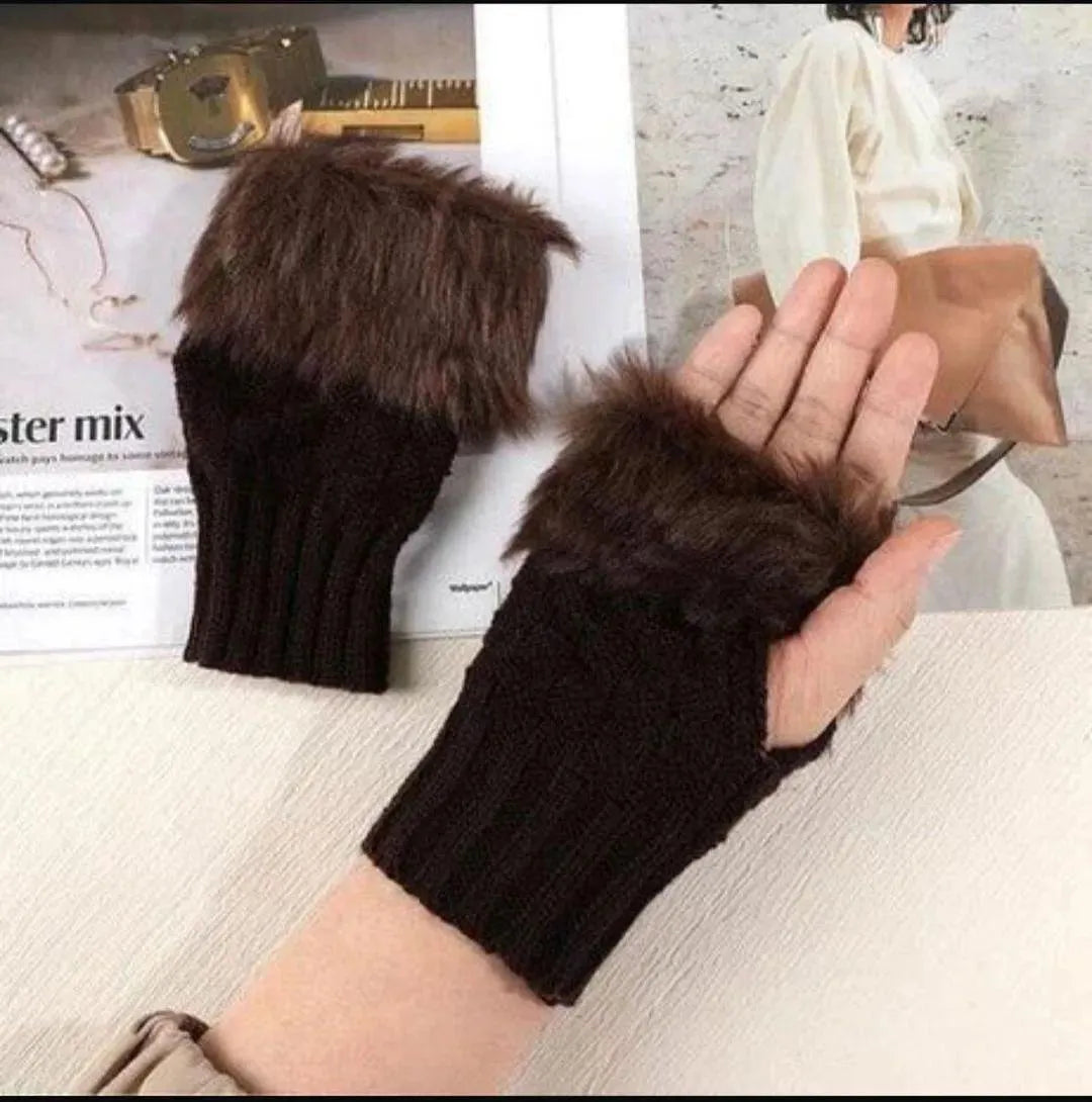 Brown Fingerless Wool Gloves for Winter Warmth