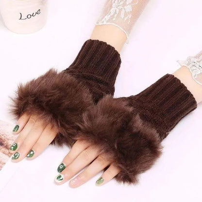 Brown Fingerless Wool Gloves for Winter Warmth