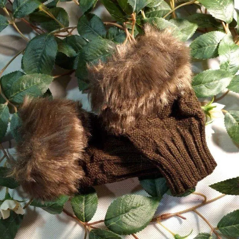 Brown Fingerless Wool Gloves for Winter Warmth