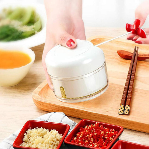 Manual Food Chopper Stainless Steel White Red Compact