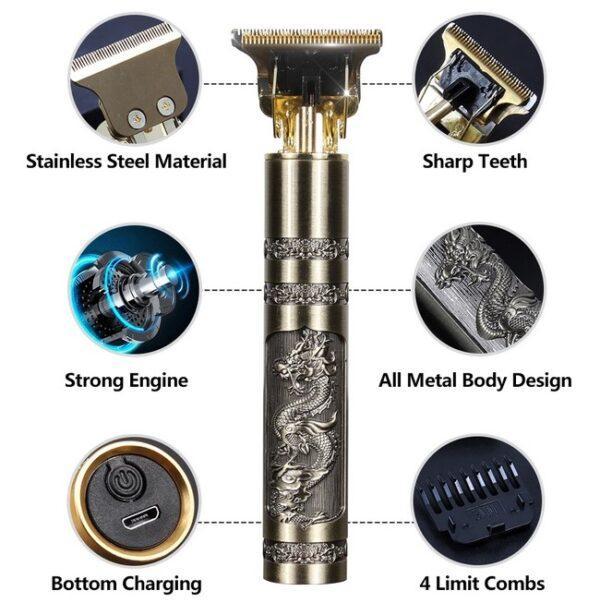 Men Hair Clipper with Dragon Design Carbon Steel Blade