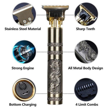 Men Hair Clipper with Dragon Design Carbon Steel Blade