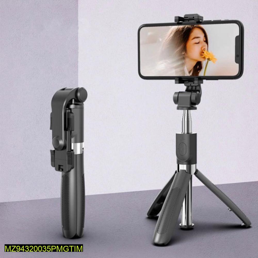 Foldable Selfie Stick with LED Light & Bluetooth Remote Black