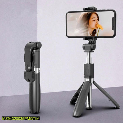 Foldable Selfie Stick with LED Light & Bluetooth Remote Black