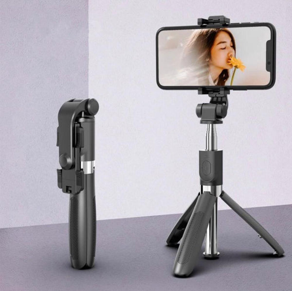 Foldable Selfie Stick with LED Light & Bluetooth Remote Black