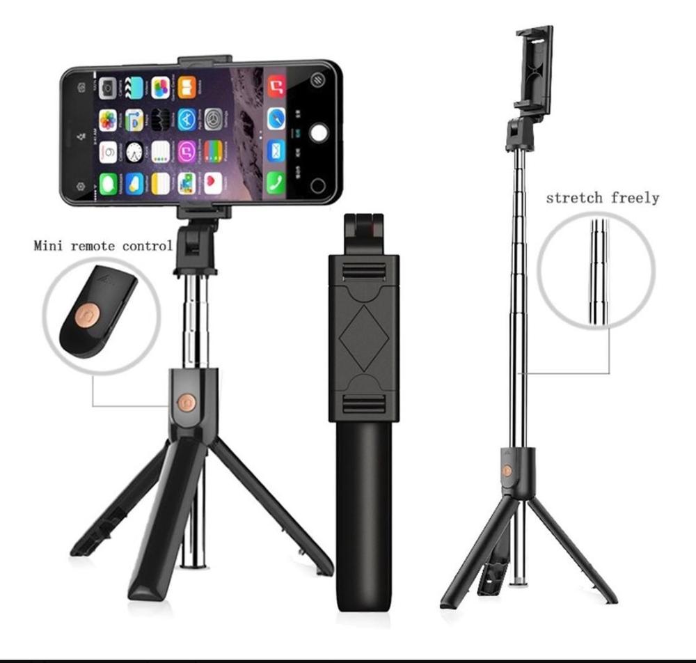 Foldable Selfie Stick with LED Light & Bluetooth Remote Black