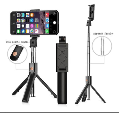 Foldable Selfie Stick with LED Light & Bluetooth Remote Black