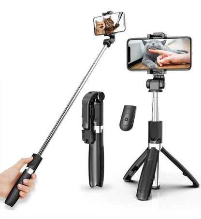 Foldable Selfie Stick with LED Light & Bluetooth Remote Black
