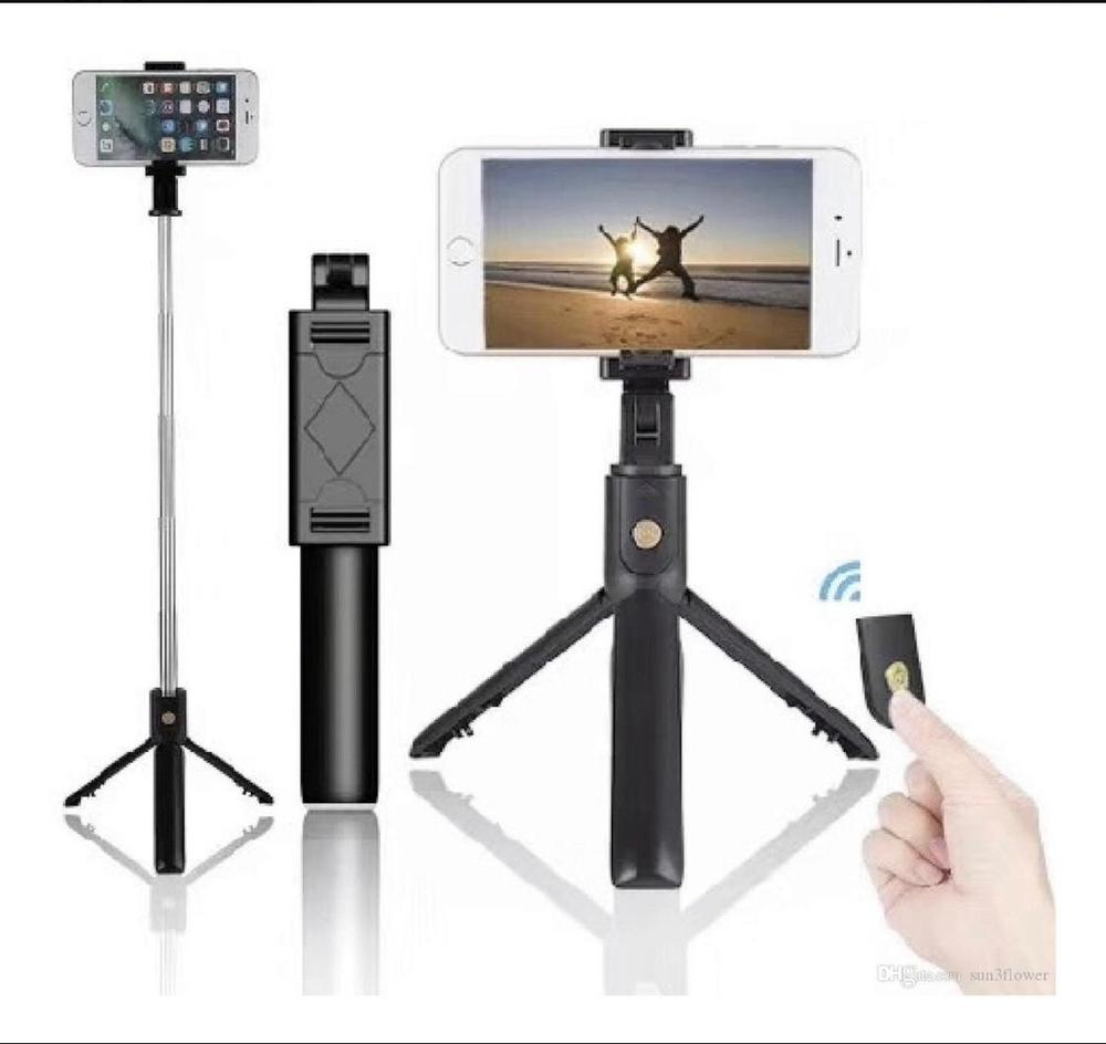 Foldable Selfie Stick with LED Light & Bluetooth Remote Black