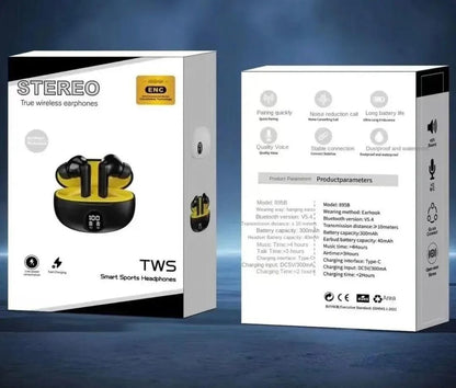 Premium Wireless Earbuds Black Yellow Bluetooth 5.3