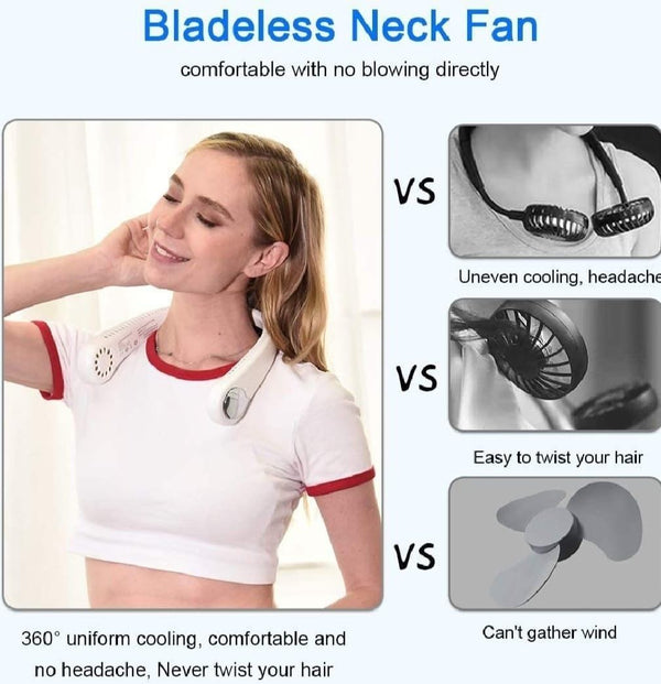 Rechargeable Bladeless Neck Fan White Lightweight