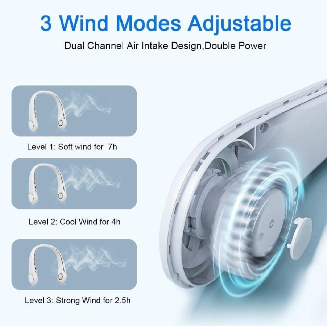 Rechargeable Bladeless Neck Fan White Lightweight