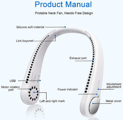 Rechargeable Bladeless Neck Fan White Lightweight