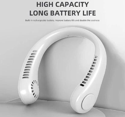Rechargeable Bladeless Neck Fan White Lightweight