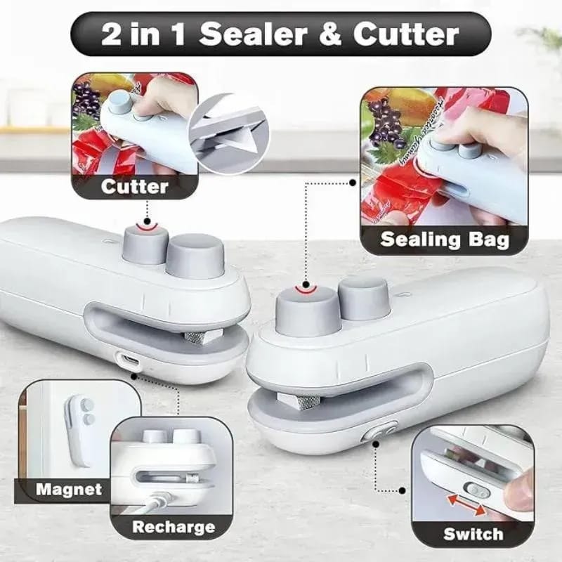 2 in 1 Portable Leak-Proof Bag Sealer Machine White ABS