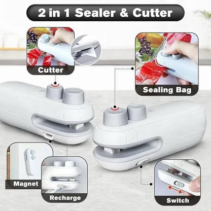 2 in 1 Portable Leak-Proof Bag Sealer Machine White ABS